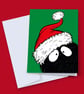 Peekaboo Monster Christmas Card, Santa Hat Funny Blank Greeting Card 7x5