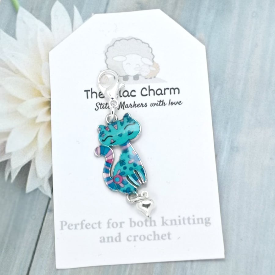 Turquoise Cat Stitch Marker