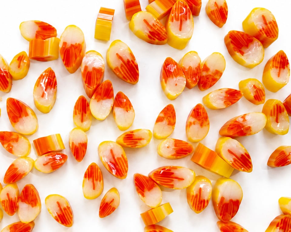 50g Orange, Yellow petal murrini made with Bullseye 90coe glass