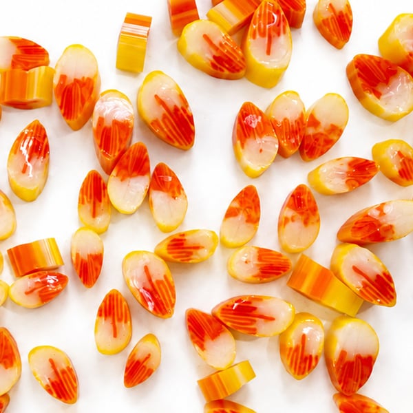 50g Orange, Yellow petal murrini made with Bullseye 90coe glass
