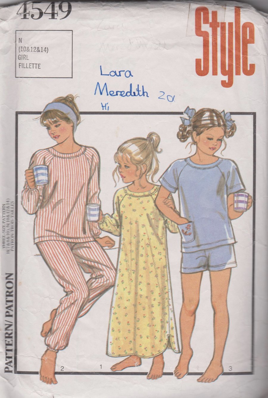 Vintage STYLE 4549 Sewing Pattern: Nightie & Pyjamas, size 10, 12, 14