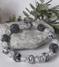 White, black and silver polymer clay stretch beaded bracelet  