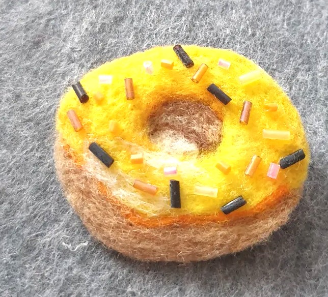 Needle-Felted Donut Brooch Pin 