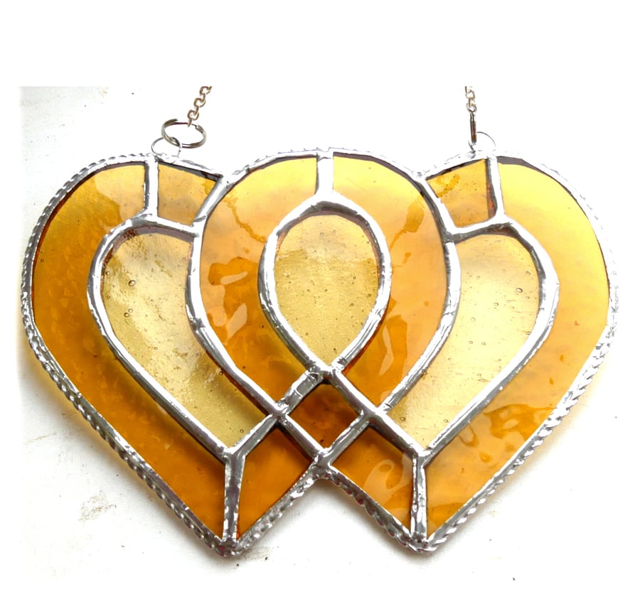 Golden Wedding Anniversary Heart  Stained Glass Suncatcher Entwined