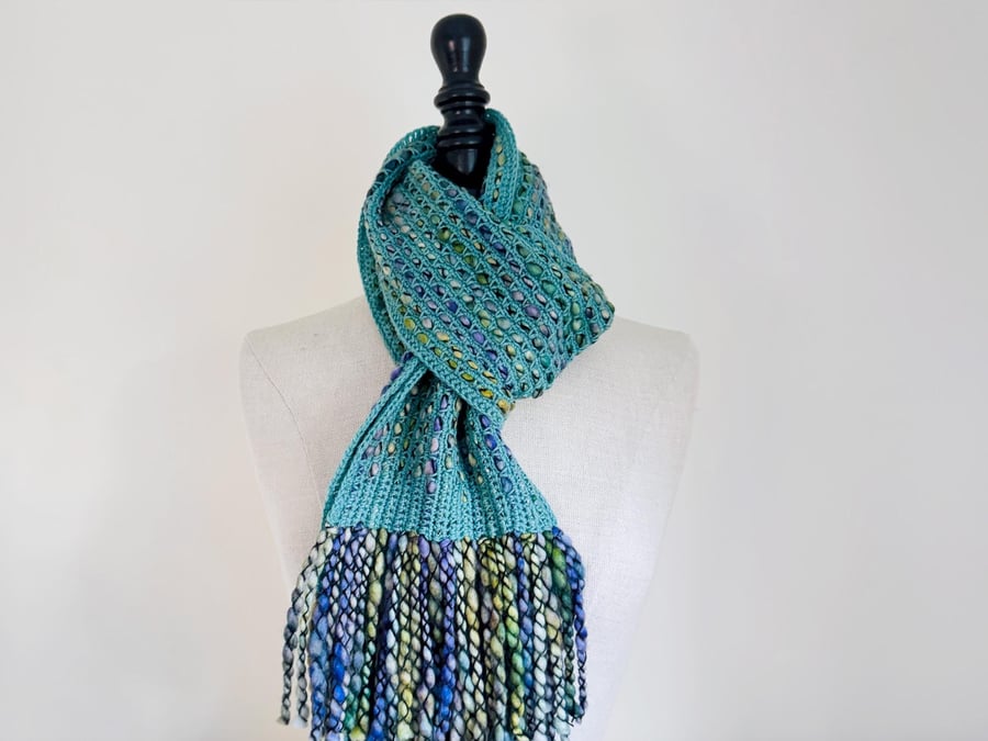 Handmade Merino Wool Scarf in Sea Blue
