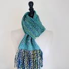 Handmade Merino Wool Scarf in Sea Blue