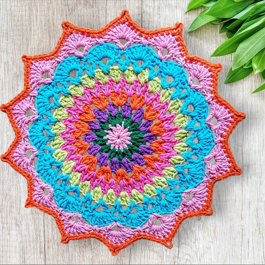 bright crochet mandala doily table mat