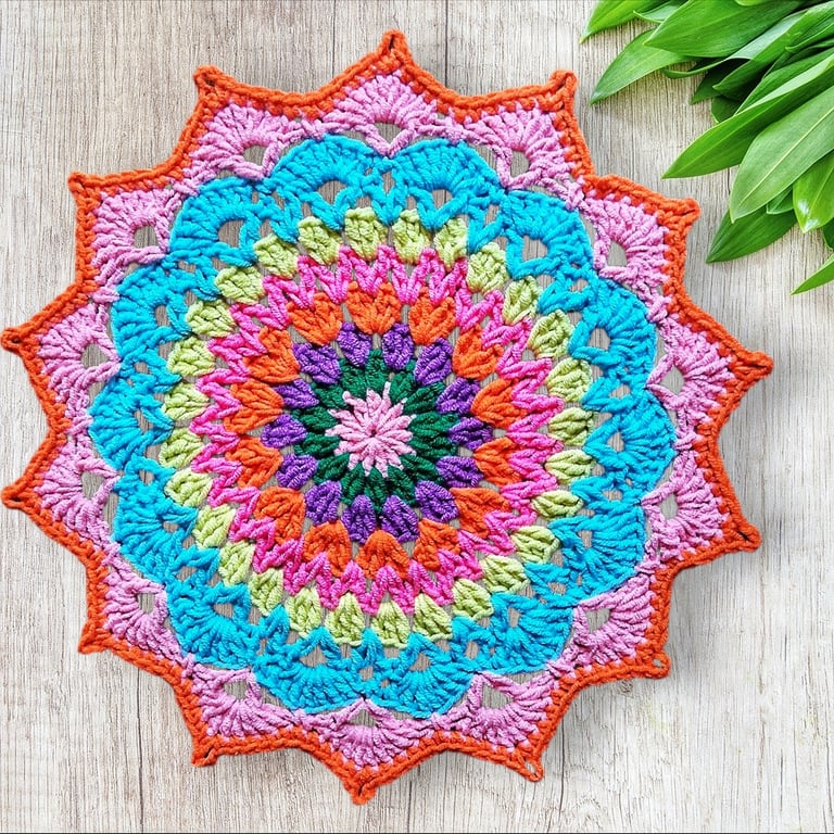 bright crochet mandala doily table mat