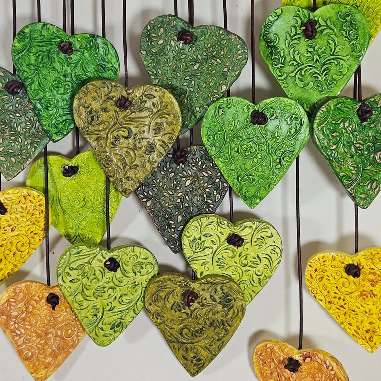 Driftwood & Clay BoHo Hearts, Autumn Colours Wall hanging - Unique. 