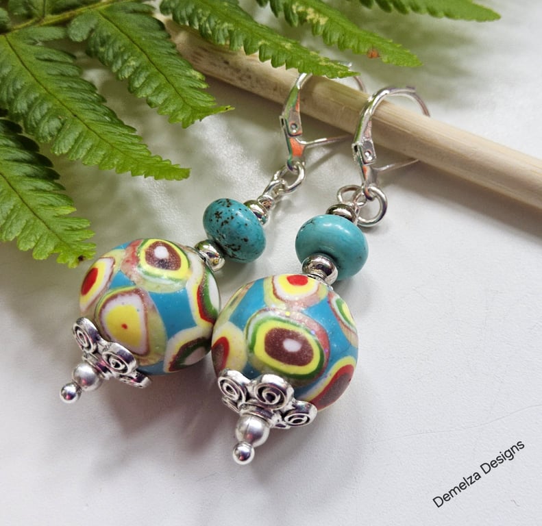 Hand Made Polymer Clay Beads & Howelite Earings.