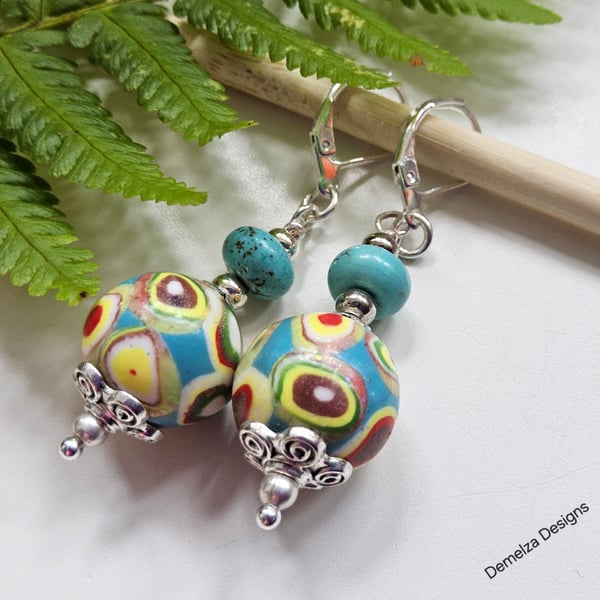Hand Made Polymer Clay Beads & Howelite Earings.