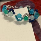 Glass bead and wire blue wave bracelet - made to order size