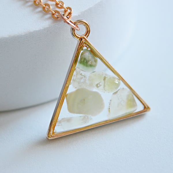 Bowenite Rose Gold plated Triangle Worry Stone Pendant Necklace - Free Postage