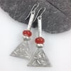 Long silver and carnelian tribal earrings
