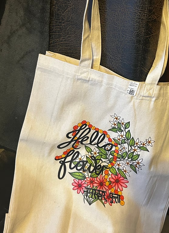 Hello Flower Organic Cotton Tote Bag – Botanical Marathi Inspired Shopper