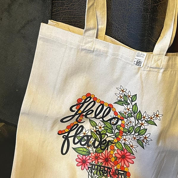 Hello Flower Organic Cotton Tote Bag – Botanical Marathi Inspired Shopper