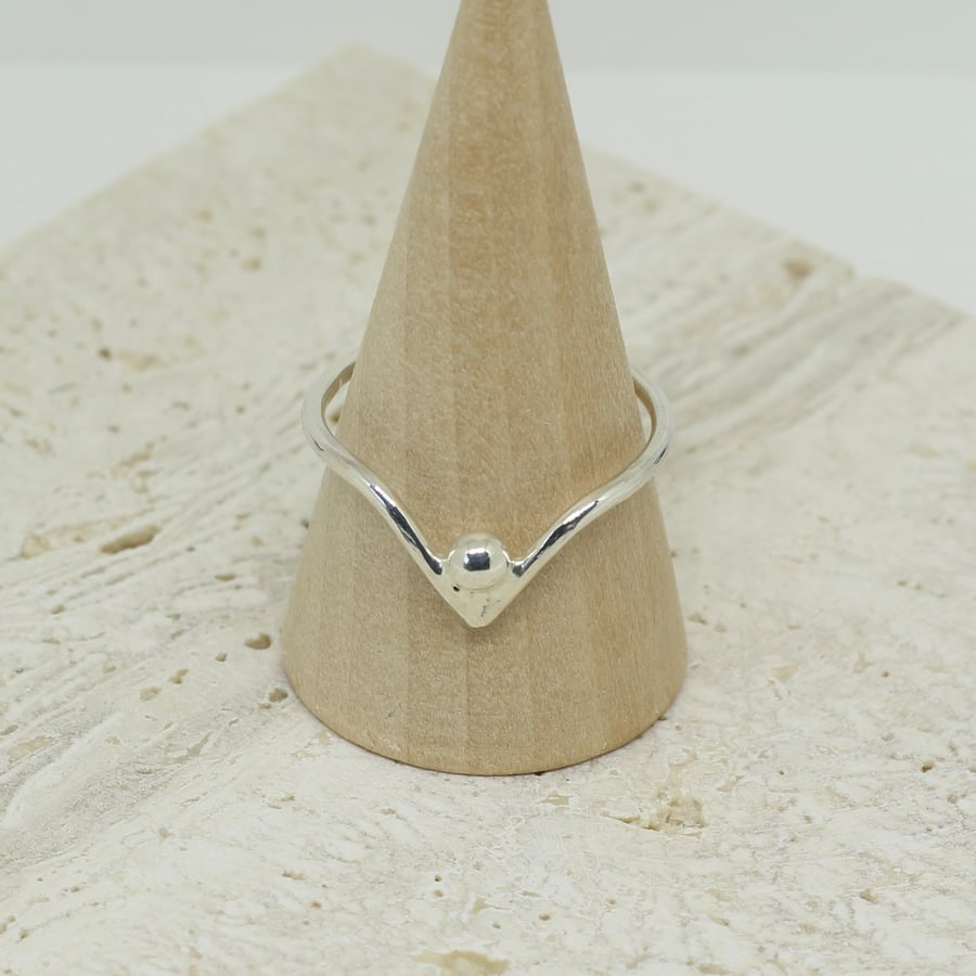 Silver Wishbone Ring with Polished Silver Drop