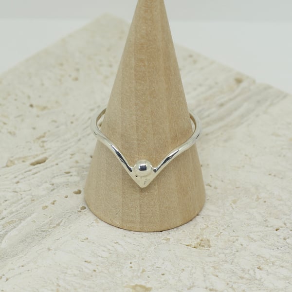 Silver Wishbone Ring with Polished Silver Drop