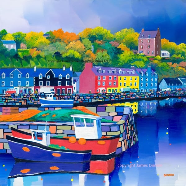 Signed limited edition of Tobermory Harbour , Mull(Free Postage UK)