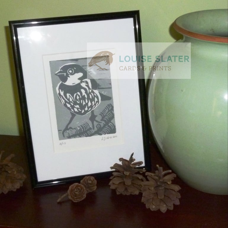 Grey Sparrow Limited Edition Lino Print