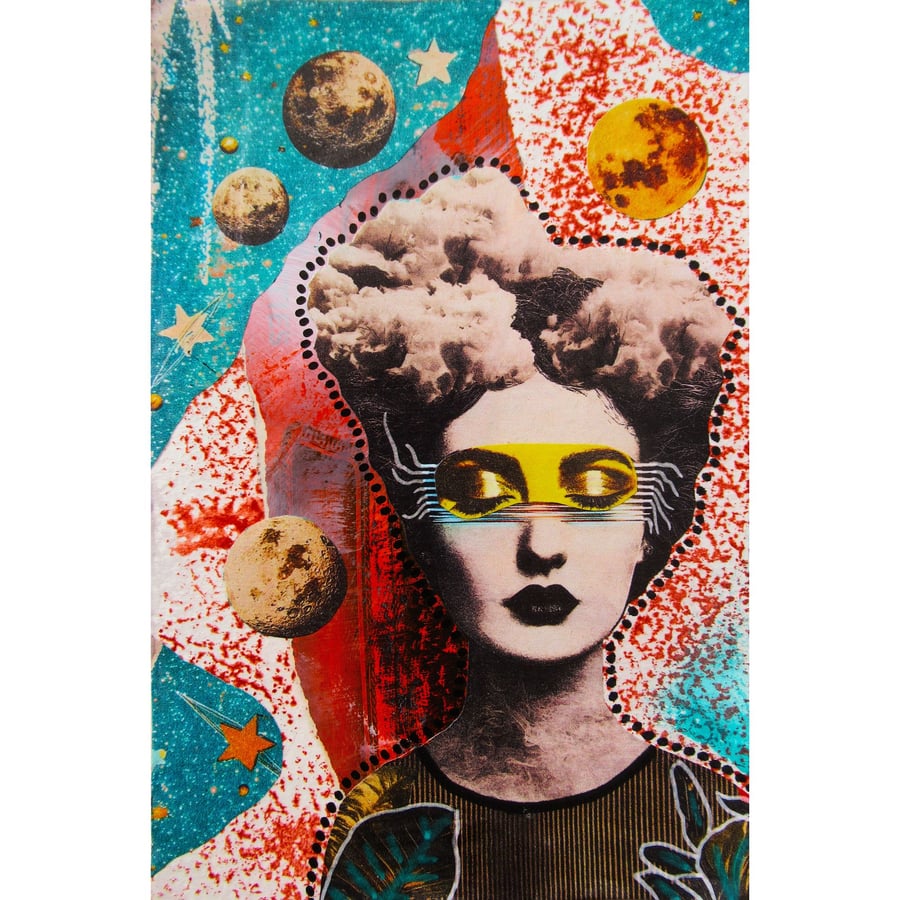 Feminist Boho Portrait Painting Inspirational Mixed Media Female Woman Artwork