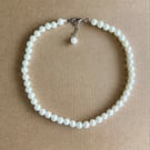 Gorgeous hand knotted 7mm acrylic faux pearl 15.5'' long necklace - handmade 