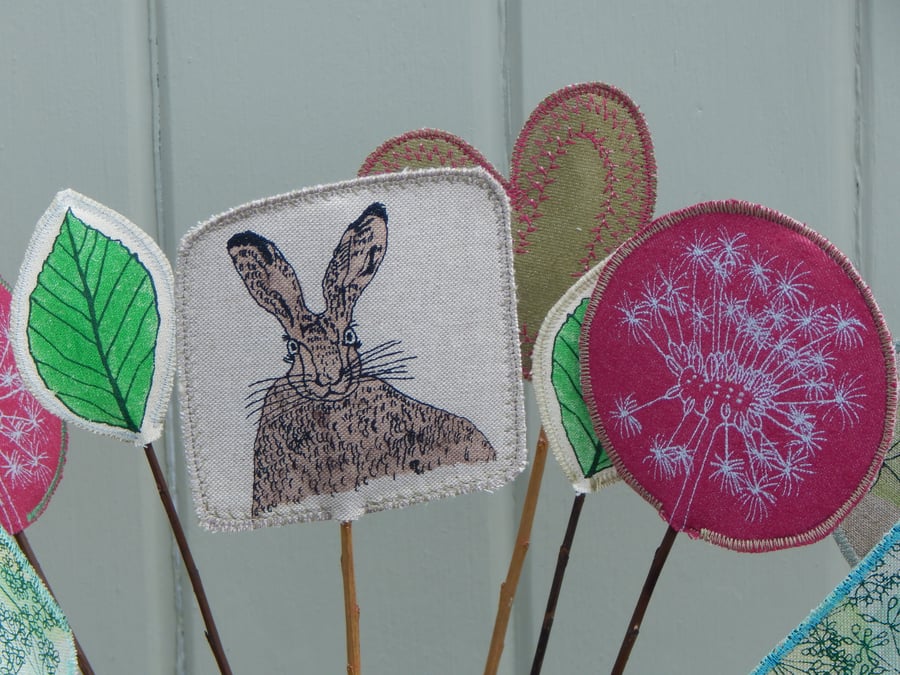 Reserved for Sicily Hare wild flowers - Screen printed fabric and willow flowers