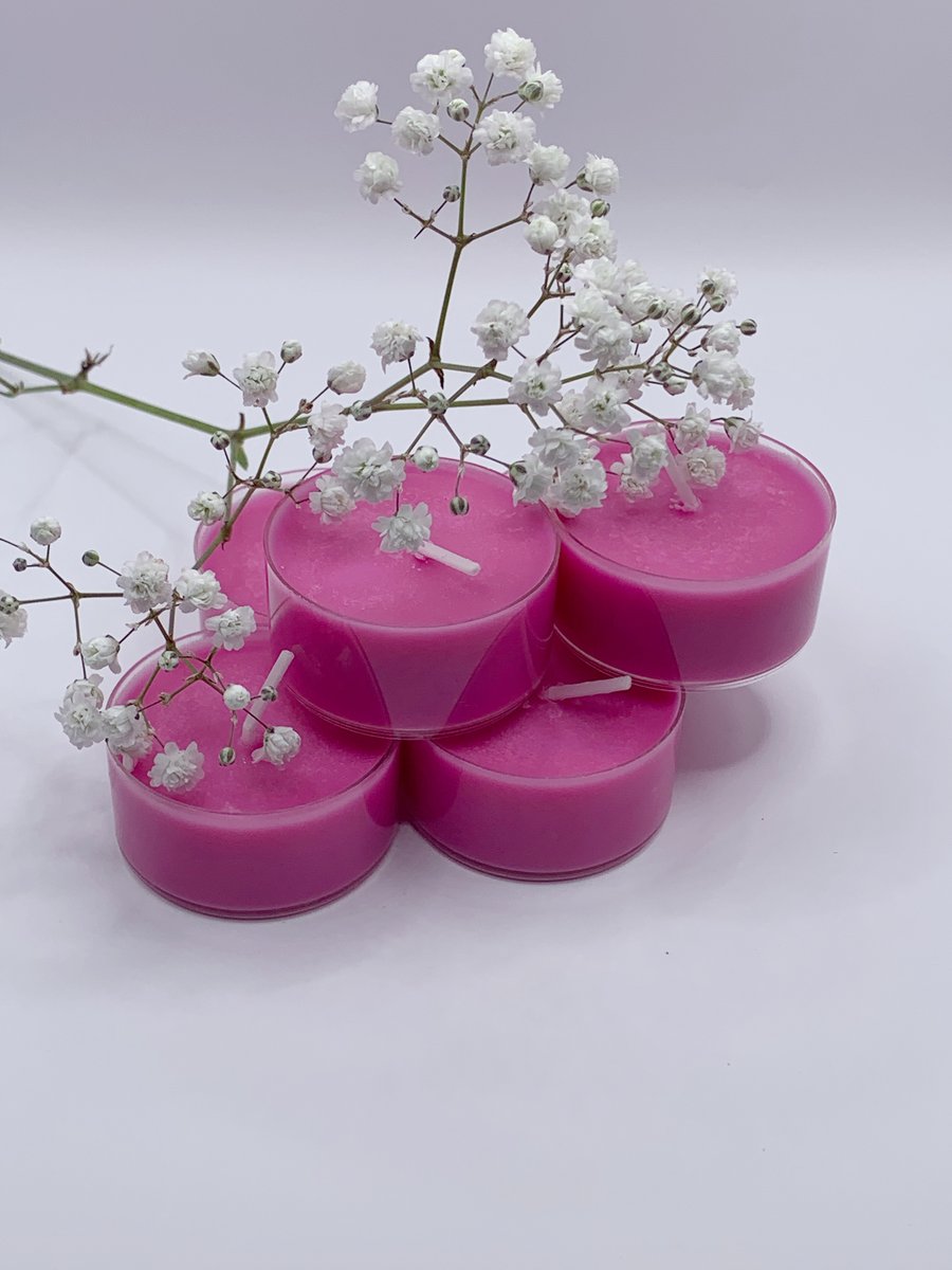 6 Vibrant Pink Rose Soy Wax Tealight 