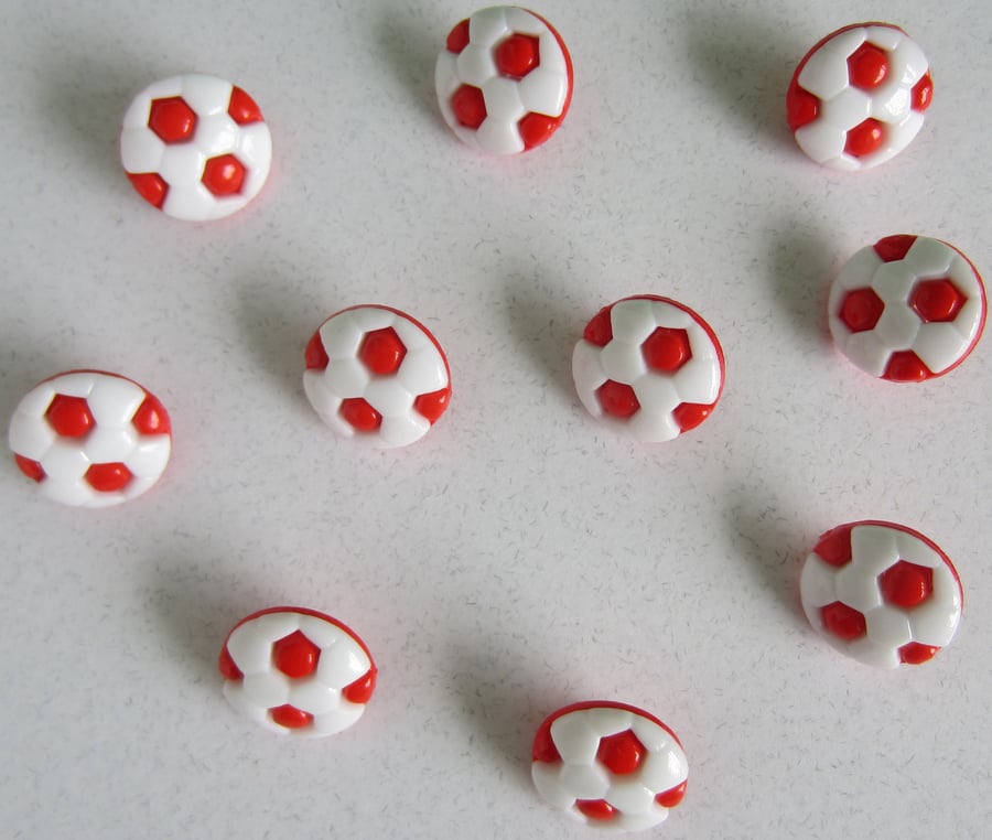 10 Red and White Football Buttons