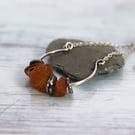 Raw Amber and Oxidized Silver Necklace - Recycled silver discs on a Viking Style