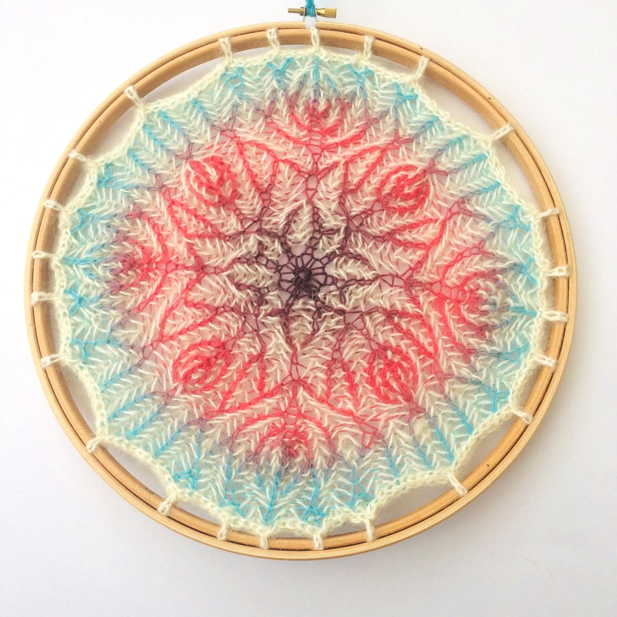 Prickly Thistles Knitted Textile Wall hanging 12" Mandala