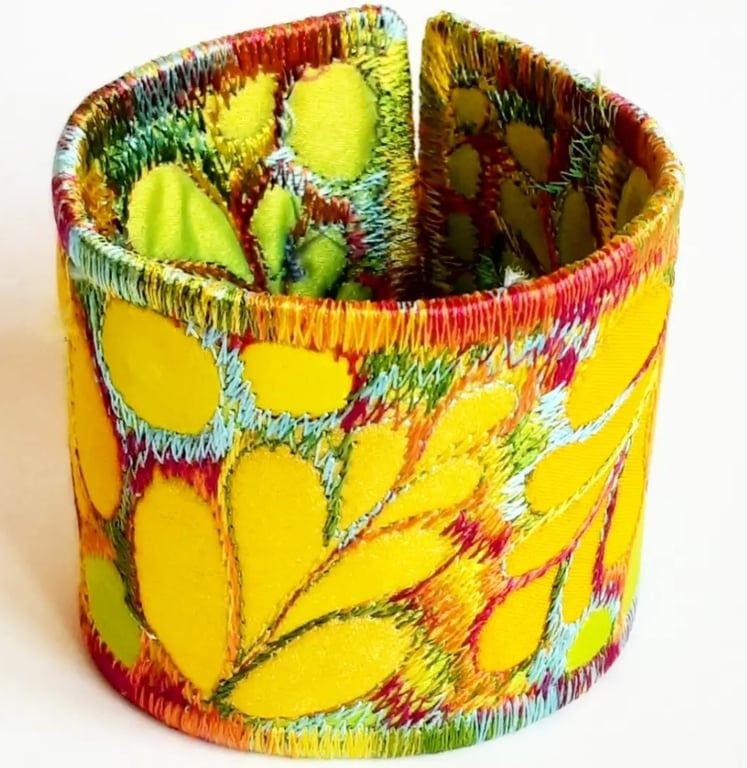 Cuff - Fabric Bracelet with Free Machine Embroidery 