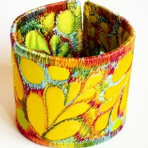 Cuff - Fabric Bracelet with Free Machine Embroidery 