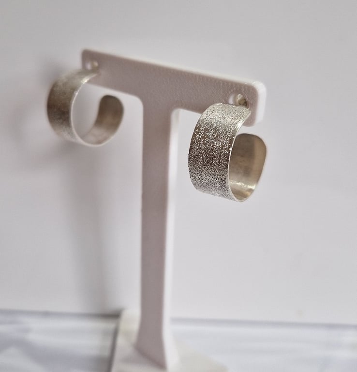 Handmade Sterling Silver Earrings : wide band : hoops ; elegant!