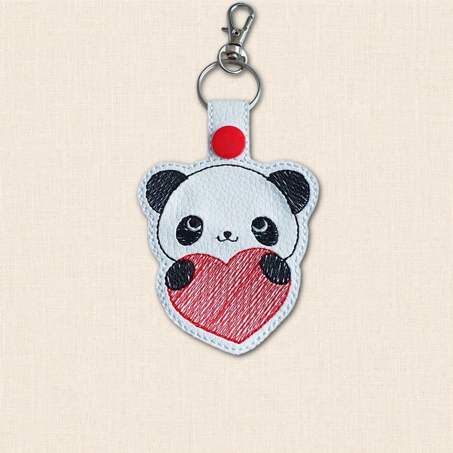 Kawaii Panda Keyring - Embroidered Heart-Hugging Bag Charm