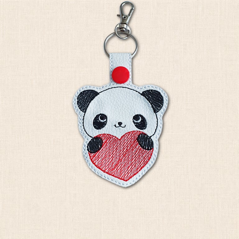 Kawaii Panda Keyring - Embroidered Heart-Hugging Bag Charm