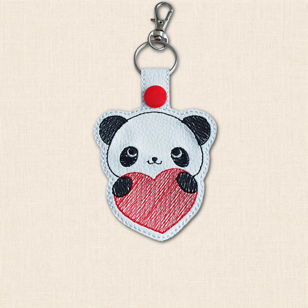 Kawaii Panda Keyring - Embroidered Heart-Hugging Bag Charm
