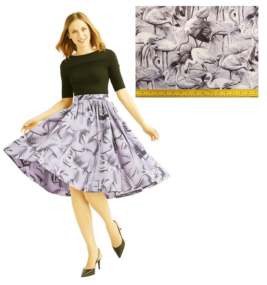 1950s Vintage Retro Rockabilly Circle Skirt Big Flamingo print sizes 10-26 