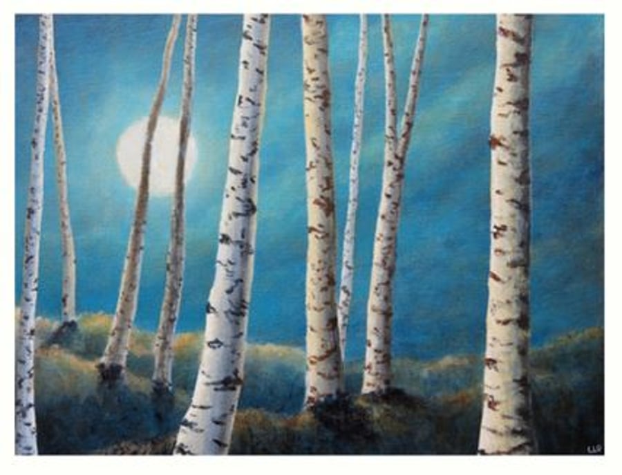 Silver birch moon a reproduction print from an original painting