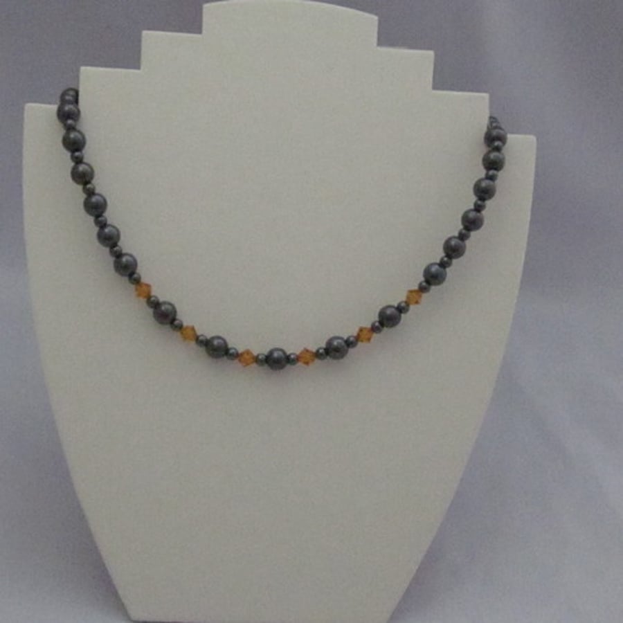 Hematite and Swarovski crystal necklace - topaz (79)