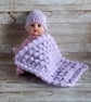 Doll Blanket and Hat,Crochet  Accessories 7 Colour Options - Image 7