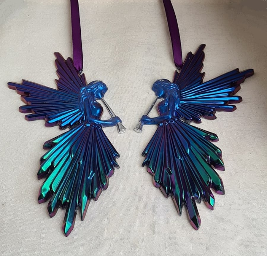 Beautiful Angels - Set of 2 - Shimmery Purple, Blue, Green and Silver - Style 3