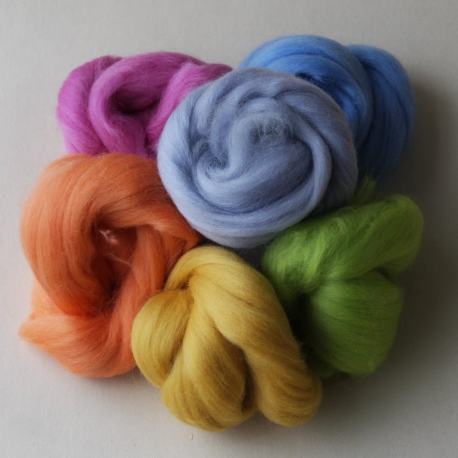 "Merino Pastels" Wool Pack for felting - 60g pack of six merino colours