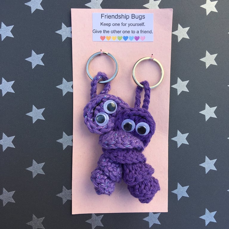 Purple Crochet Friendship Bug Keyring, Best Friend Gift