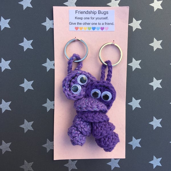 Purple Crochet Friendship Bug Keyring, Best Friend Gift