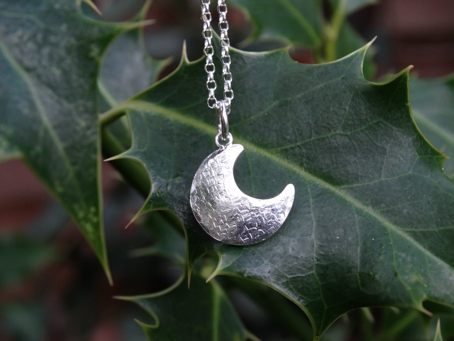 Crescent moon pendant in recycled silver