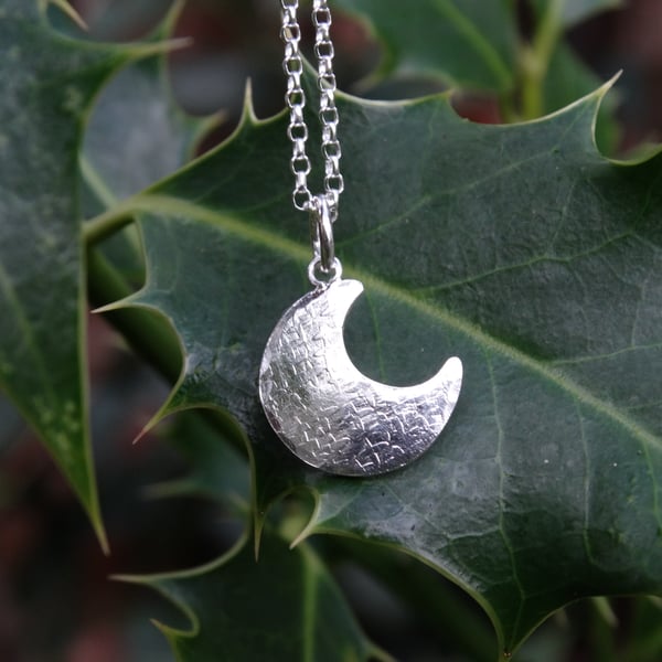 Crescent moon pendant in recycled silver