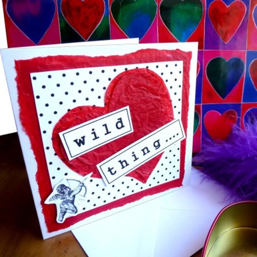 'Wild Thing...' Polka dots & cherub greeting card 