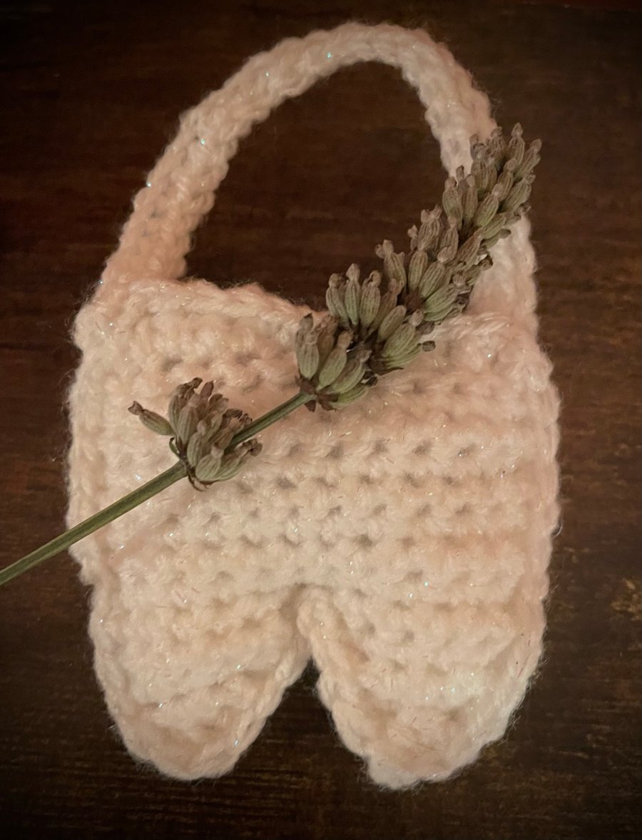 Tooth Fairy hanging pillow with Lavender Sachet stuffing, crochet Tooth pillow