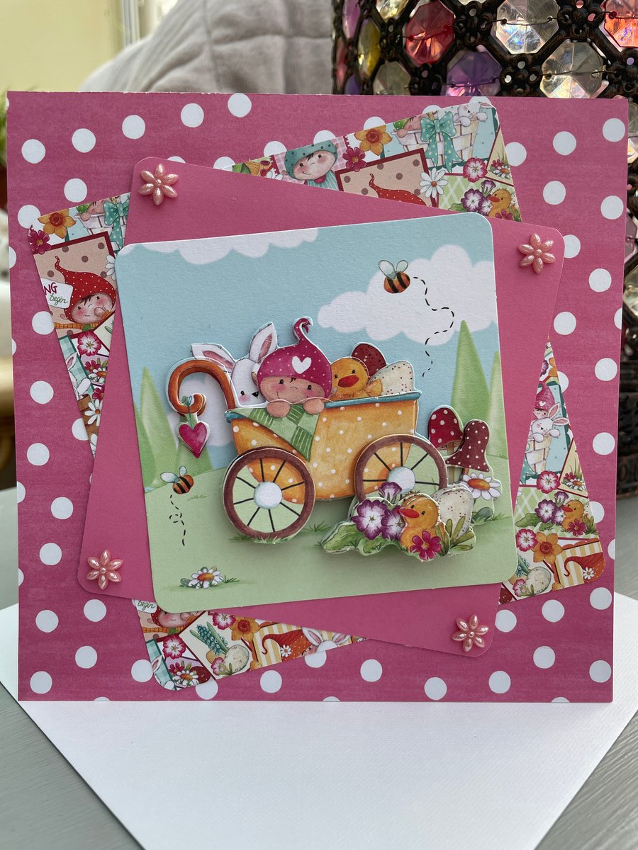 Cute baby in a pram spring vibes new baby or birthday card